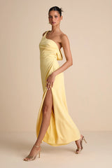 Maevyn Light Yellow Cowl Back Column Maxi Dress