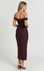 Off Shoulder Draped Corset Dress in Burgundy