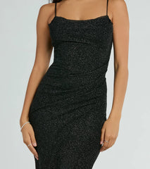 Mila Cowl Neck Wrap Slit Mermaid Glitter Formal Dress