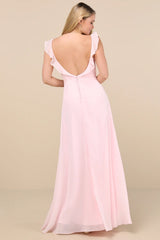 Dreamy Admiration Light Pink Ruffled Maxi Dress