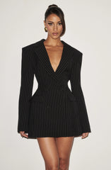 Elvira Mini Dress - Black Pinstripe