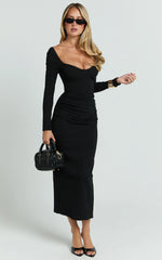 Long Sleeve Sweetheart Neck Bodycon Dress in Black