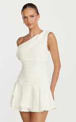 Off Shoulder Drop Waist Dress in White
