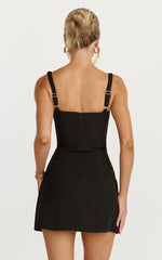 Plunge V Neck A Line Dress in Black