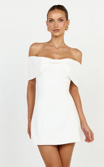 Off Shoulder Bow Detail Dress in White