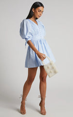 Puff Sleeve Poplin Dress in Icy Blue