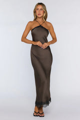 Editorial Archive Satin Lace Maxi Dress Brown