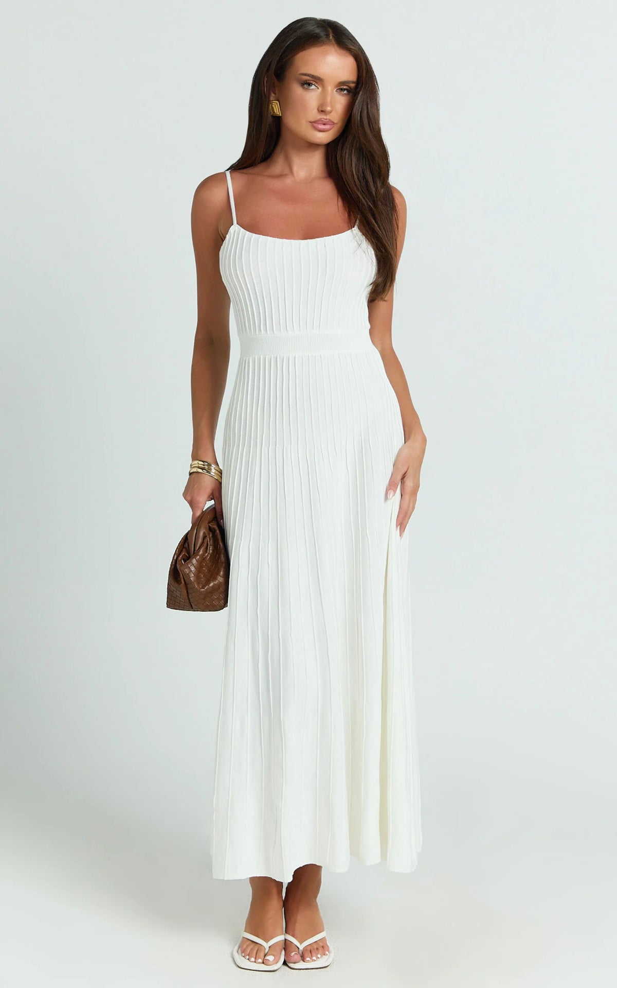 Panelled Knit Dress in White