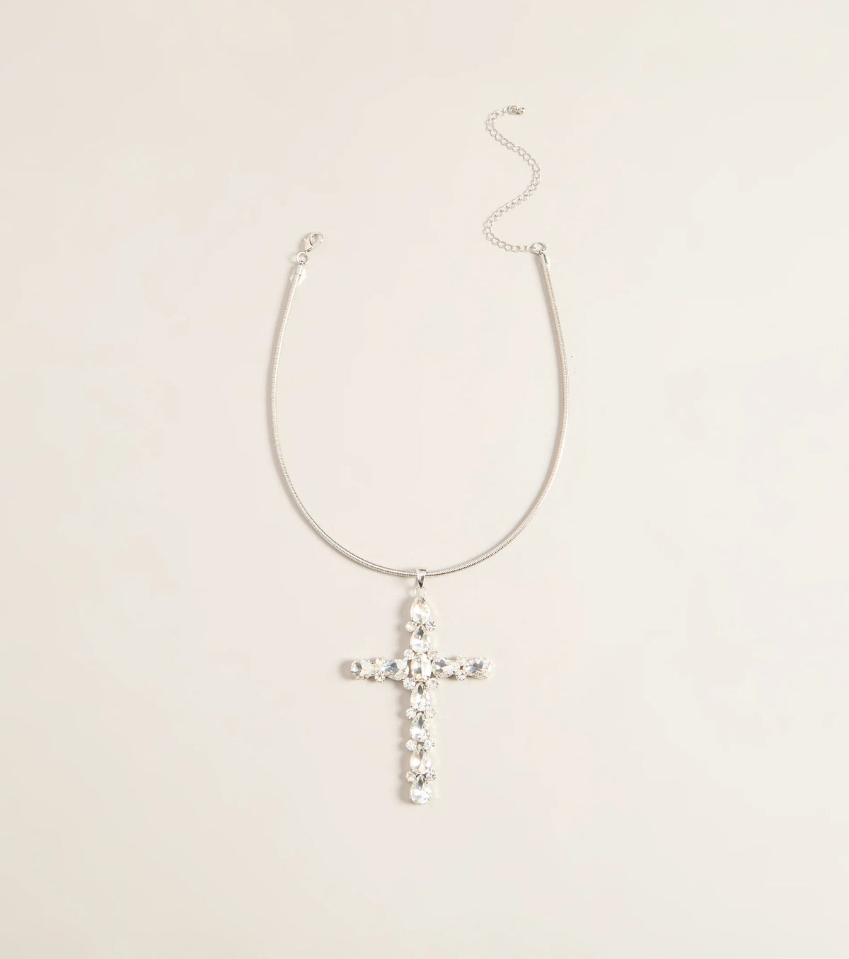 Cross My Mind Rhinestone Chain Necklace