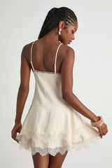 Sahima Cream Lace Tiered Mini Dress