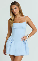 Scoop Neck Fit And Flare Dress in Pale Blue